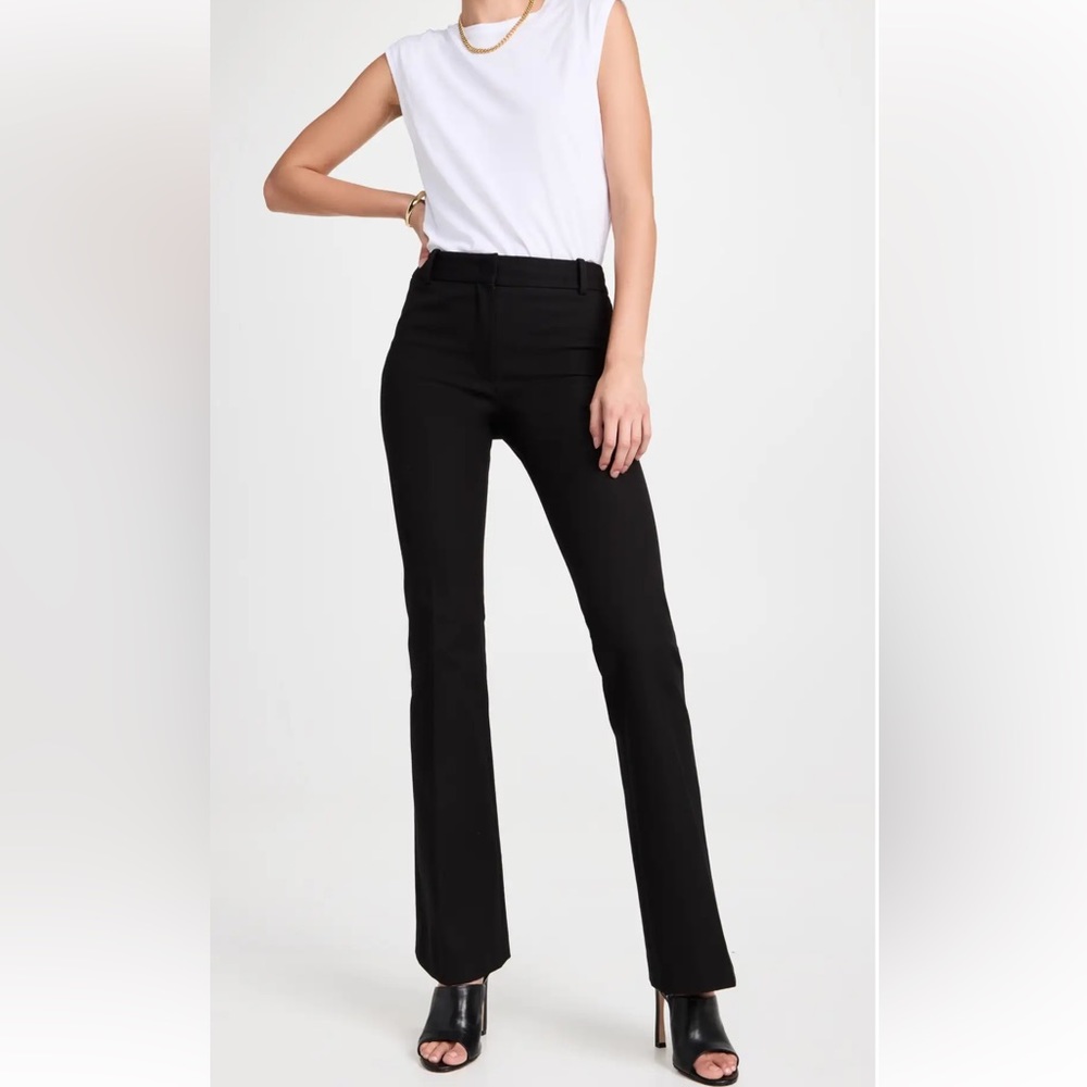 FRAME Cotton Blend Flare Trousers in Black